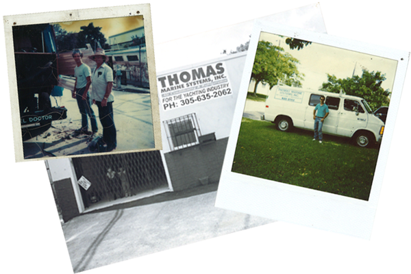 Vintage photos of Thomas Marine's early service work and the founding Thomas family